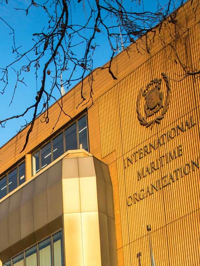 Front face of the International Maritime Org building.